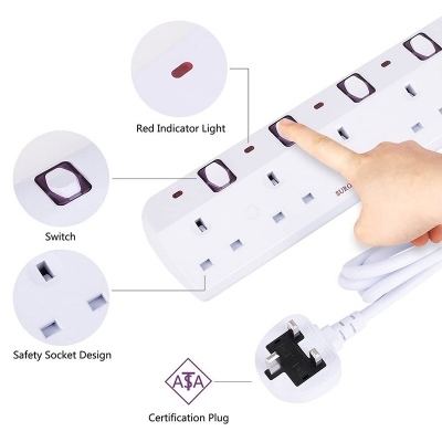 4 Way Extension Lead with Switches Power Strips 