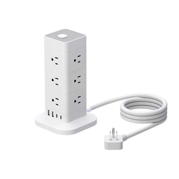 8 Way Tower Power Strip with USB Ports | Surge Protection | Multi Outlet Extension Socket